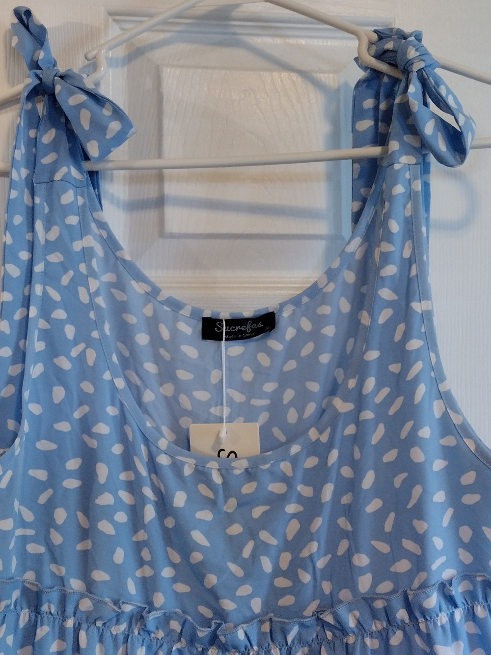 Lovely Light Blue Printed Tie-Shoulder Tiered Maxi Dress - Picture 2 of 5